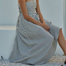 Load image into Gallery viewer, Striped Strapless Flare Maxi Dress