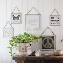 Load image into Gallery viewer, Glass and Metal Wall Hanging Picture Frame with Brown Suede