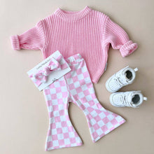 Load image into Gallery viewer, Checkered Flare Pants | Pink