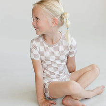 Load image into Gallery viewer, Bamboo Kids Clothing Two Piece Shorts Set | Latte Checkered
