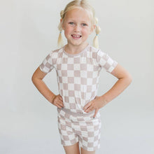 Load image into Gallery viewer, Bamboo Kids Clothing Two Piece Shorts Set | Latte Checkered
