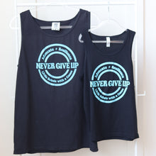 Load image into Gallery viewer, Advocate. Resilience. Never Give Up. Tanks (youth + adult)