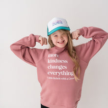 Load image into Gallery viewer, More Kindness Changes Everything. Youth Raglan Sweatshirts