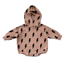 Load image into Gallery viewer, Hooded Bubble Romper  | Mocha Bolts