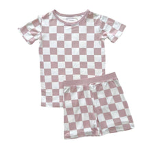 Load image into Gallery viewer, Bamboo Kids Clothing Two Piece Shorts Set | Latte Checkered
