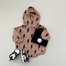 Load image into Gallery viewer, Hooded Bubble Romper  | Mocha Bolts