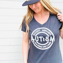 Load image into Gallery viewer, Autism Accept & Advocate. Women's Triblend V-neck Tee