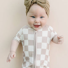 Load image into Gallery viewer, Baby Bamboo Shorty Romper | Latte Checkered
