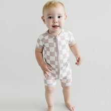 Load image into Gallery viewer, Baby Bamboo Shorty Romper | Latte Checkered
