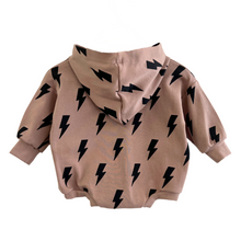 Load image into Gallery viewer, Hooded Bubble Romper  | Mocha Bolts