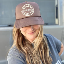 Load image into Gallery viewer, Advocate. Resilience. Never Give Up. Trucker Hats