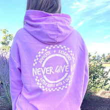 Load image into Gallery viewer, Advocate. Resilience. Never Give Up. Garment-Dyed Hoodies (2 colors!)