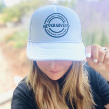 Load image into Gallery viewer, Advocate. Resilience. Never Give Up. Trucker Hats