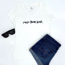 Load image into Gallery viewer, raise them kind Women's V-neck - White ~ SALE