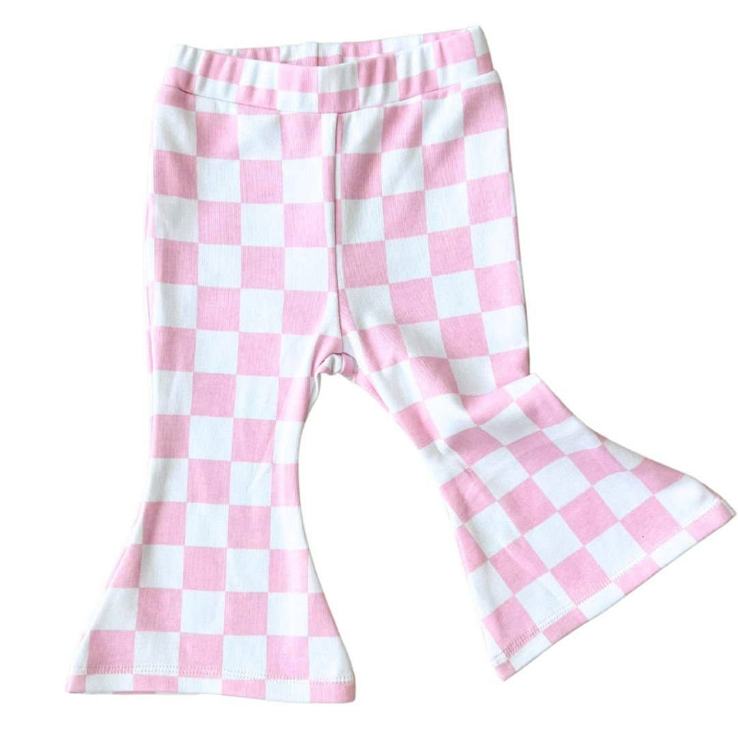 Checkered Flare Pants | Pink