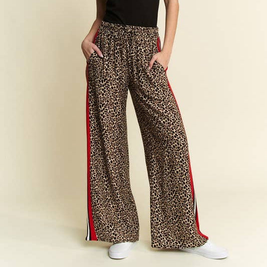 Leopard Trouser with Red Panel