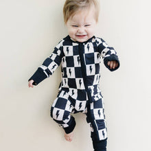 Load image into Gallery viewer, Bamboo Baby Clothing Zip Romper | Checks &amp; Bolts
