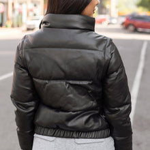 Load image into Gallery viewer, Butter Faux Leather Puffer Jacket/Vest in Black
