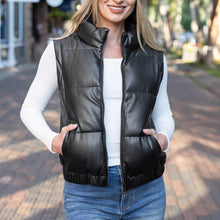 Load image into Gallery viewer, Butter Faux Leather Puffer Jacket/Vest in Black
