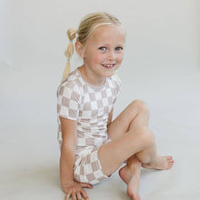 Load image into Gallery viewer, Bamboo Kids Clothing Two Piece Shorts Set | Latte Checkered
