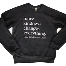 Load image into Gallery viewer, More Kindness Changes Everything. Youth Raglan Sweatshirts
