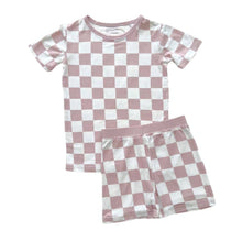 Load image into Gallery viewer, Bamboo Kids Clothing Two Piece Shorts Set | Latte Checkered
