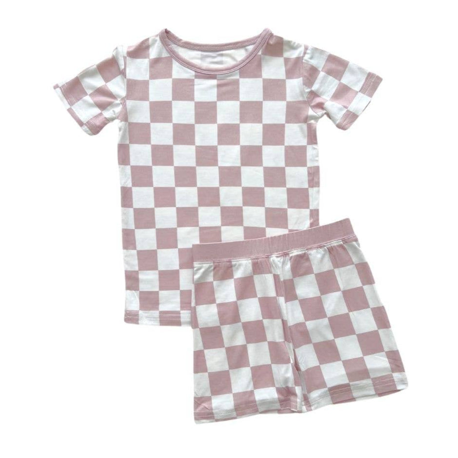 Bamboo Kids Clothing Two Piece Shorts Set | Latte Checkered