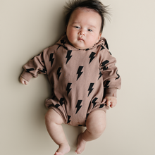 Load image into Gallery viewer, Hooded Bubble Romper  | Mocha Bolts
