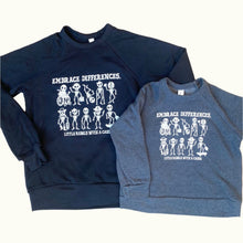 Load image into Gallery viewer, Embrace Differences. Raglan Sweatshirt (toddler + youth)
