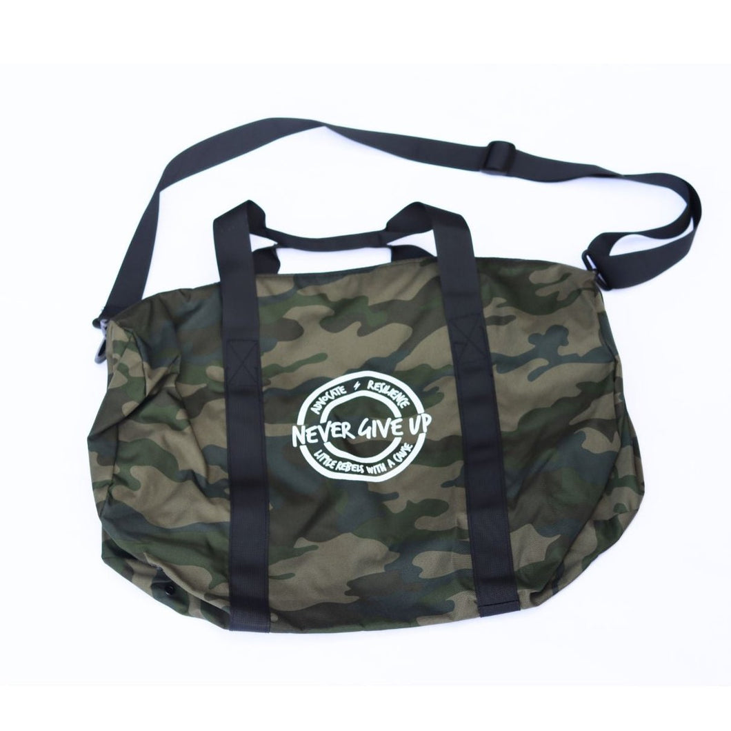 Advocate. Resilience. Never Give Up. Duffle Bags