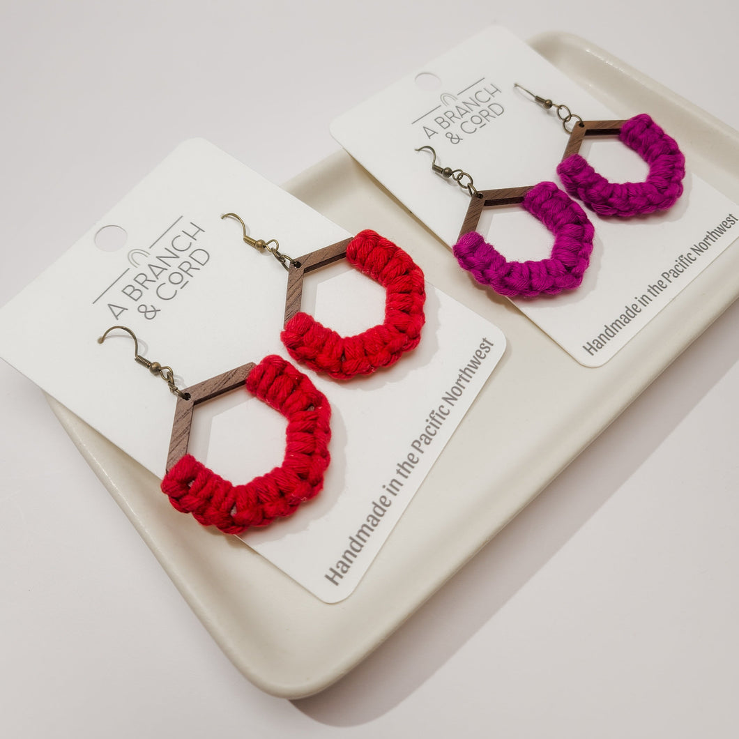 A Branch & Cord Macrame Knotted Honeycomb Earrings