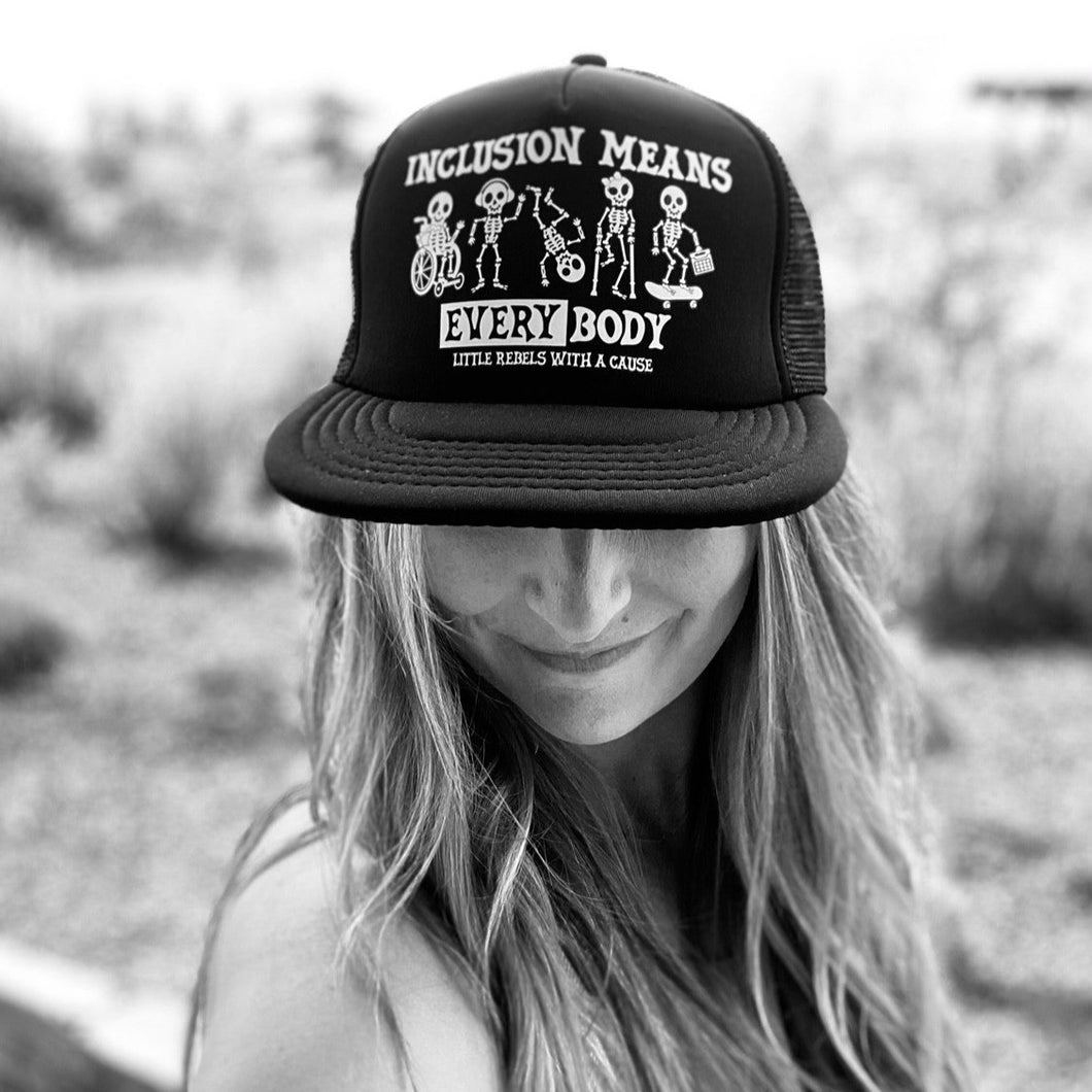 Inclusion Means EVERYbody Skelly Trucker Hats (youth + adult)